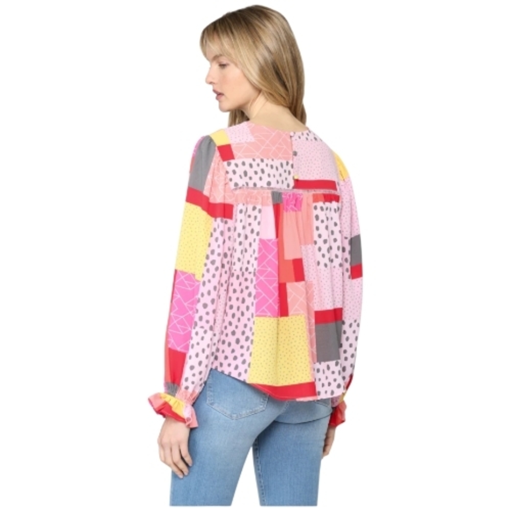 Fate Multicolor Patchwork Blouse Size M - image 3